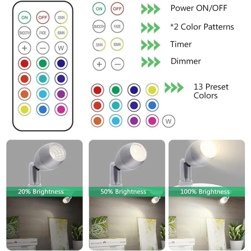 Wireless LED spotlight, battery-powered decorative light, indoor mini ceiling light, dimmable uplight with remote control, 4000K warm white light