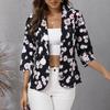 Danmo Autumn 3/4 Sleeve Cardigan Jacket Fashion Printing Button Slim Office Lady Blazer Women Elegant Turn-Down Collar Suit Coats