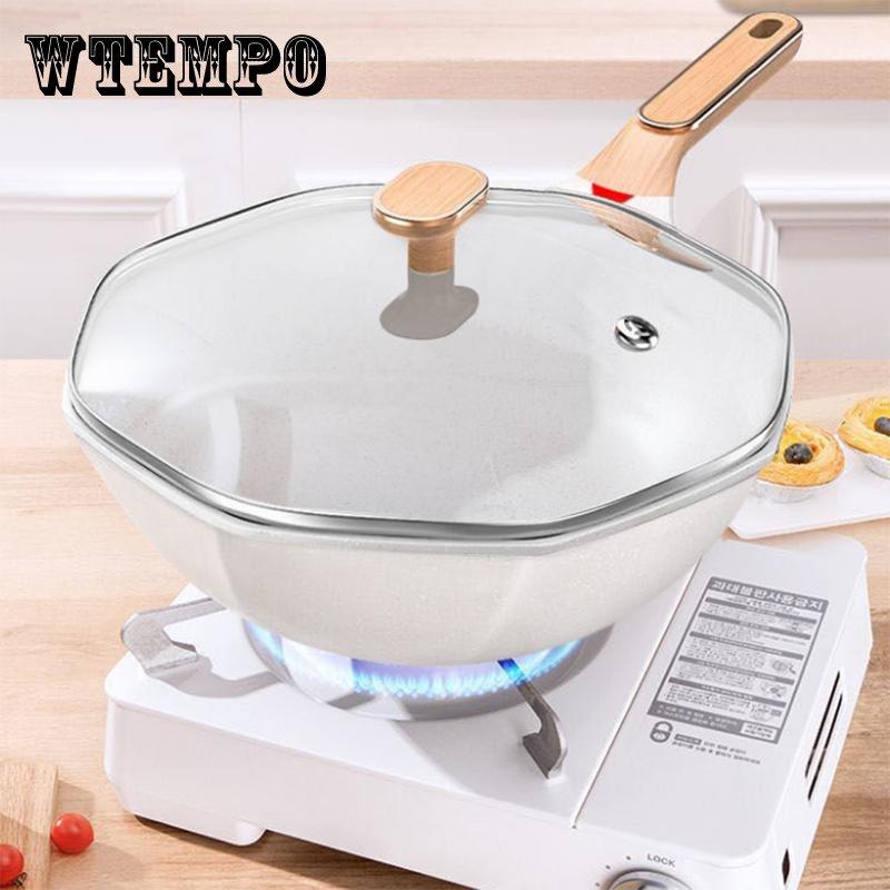 Антибактериальная кастрюля для здоровья Maifan Stone Wok Вок с плоским дном и антипригарным покрытием Бытовая газовая плита Индукционная плита Специальная посуда