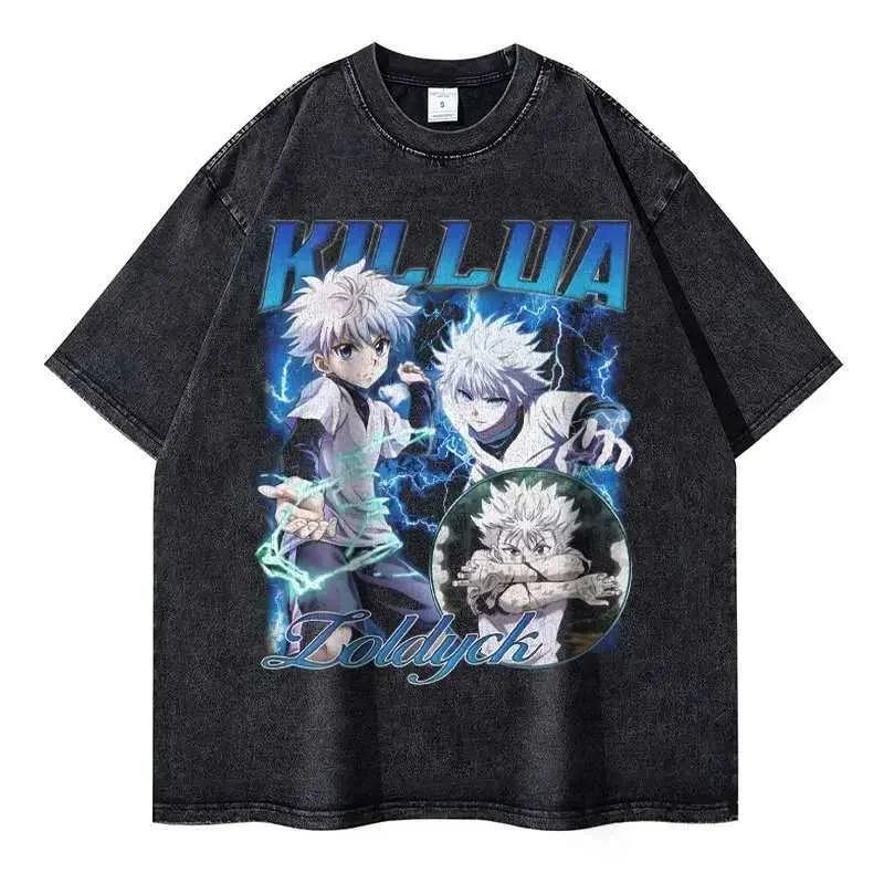 Kurapika T-shirts Vintage Washed Anime Hunter T Shirt Oversize Manga Killua Zoldyck Gon Hisoka Chrollo45