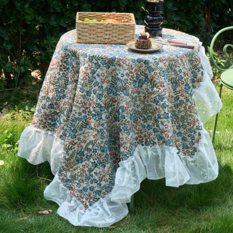 Chinese Style Tablecloth Geometric Jacquard Lace Trim Dustproof Decorative Table Cover Home