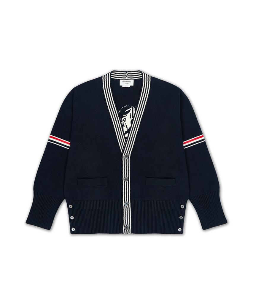 Thom Browne Cotton Rwb Striped Lobster Jersey Stitch V-Neck Cardigan - Navy / Mkc645Ay3043415