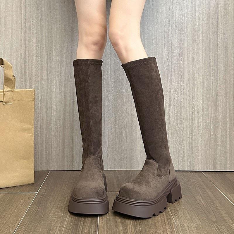 Сапоги женские маленькие мужские, но сапоги до колена 2024 осень новые эластичные и тонкие высокие рыцарские сапоги ретро