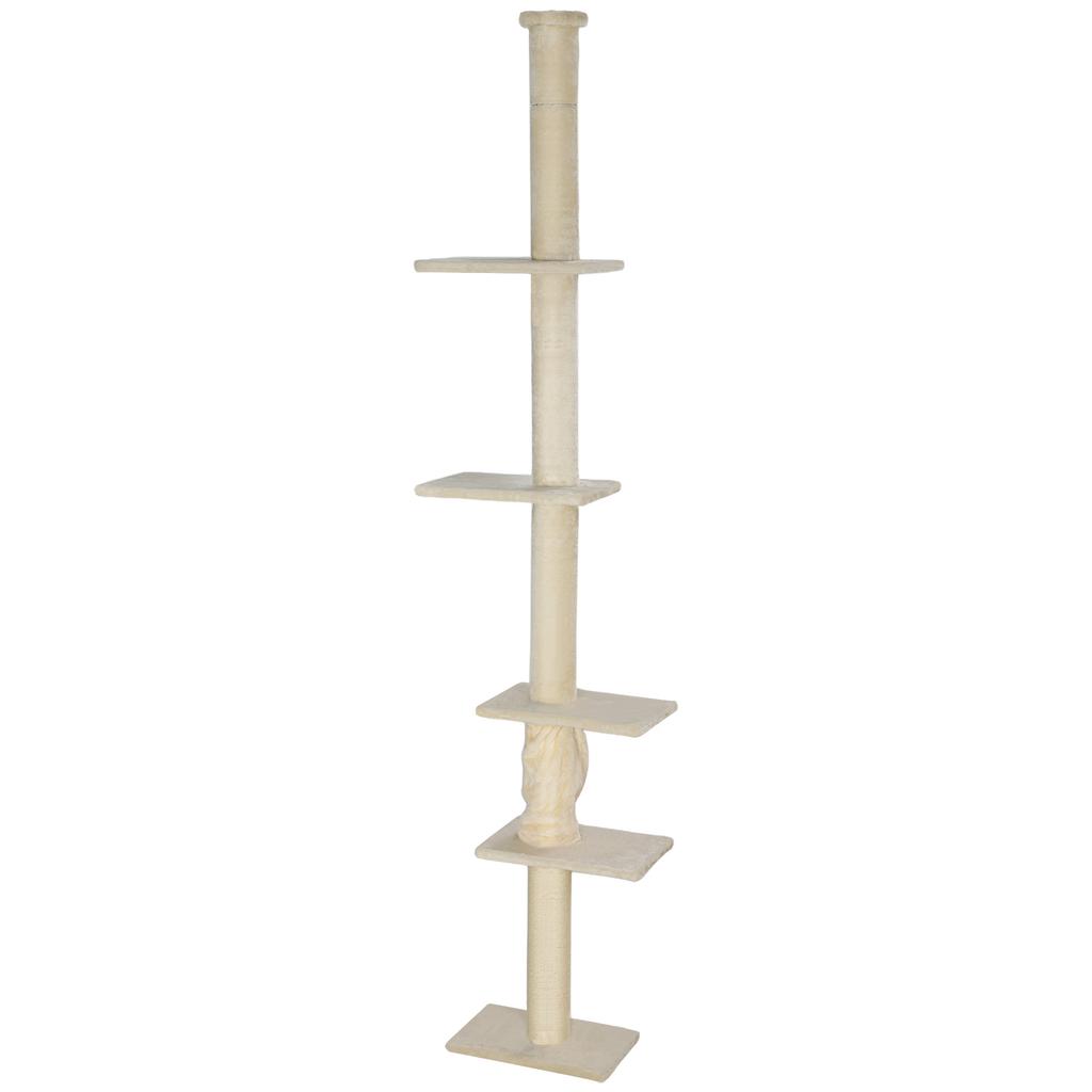 Cat Tree, Adjustable Height 225-275 cm, Stable Base, Anti-Tip Safety, Plush Cover, Cream White