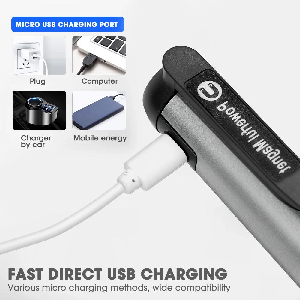 Мини светодиодный фонарик с USB-зарядкой, зажимом, магнитом, рабочая лампа, фонарь, портативный, аварийный, Type-C, водонепроницаемый фонарик