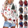 Women's Fashion Casual Lapel Short 3/4 Sleeve Christmas Print Shirt Women's Button Up Tops