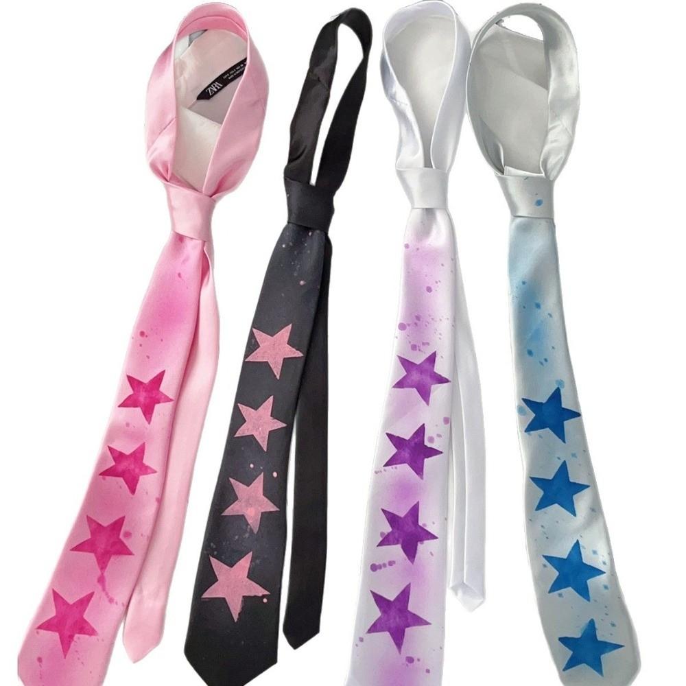 Vintage Finish Satin Necktie Y2K Style Preppy Tie Aesthetic Star Print Necktie Harajuku Fashion