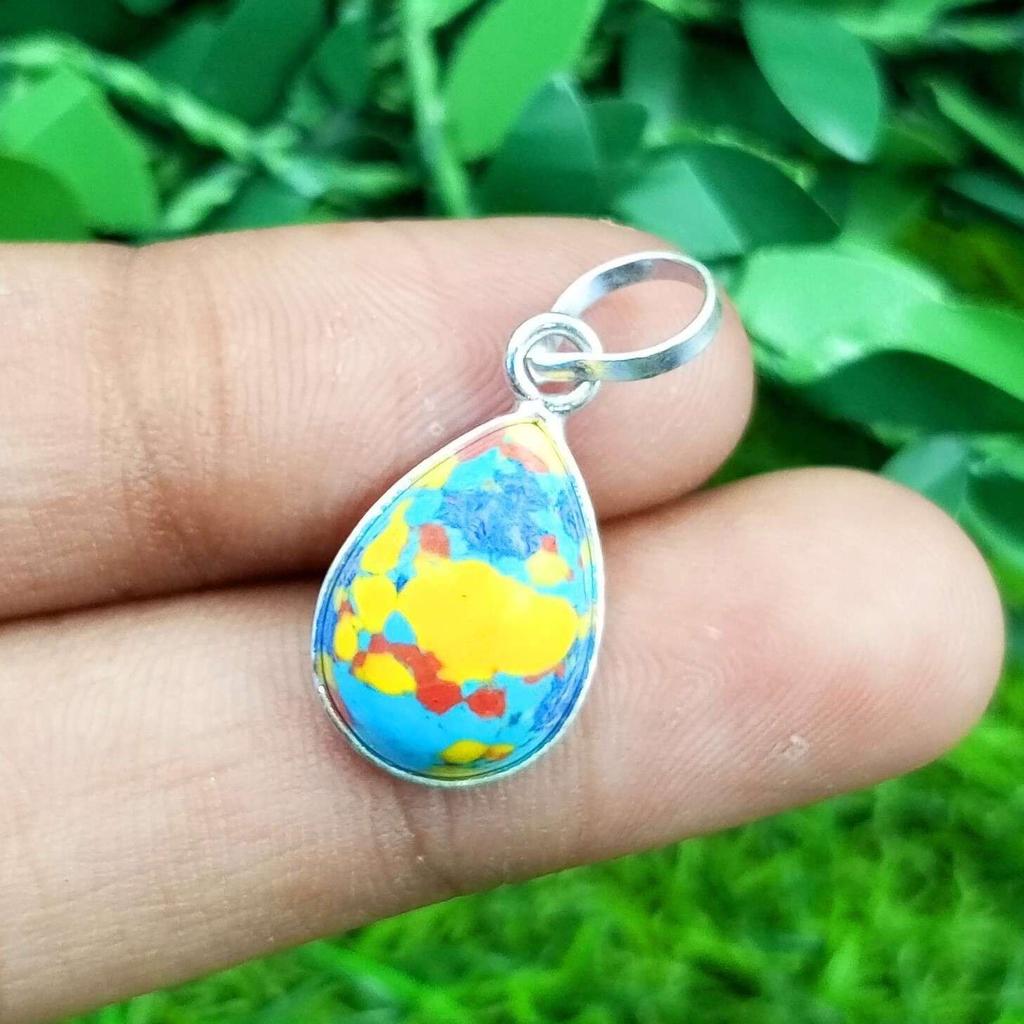 Mosaic Jasper Gemstone 925 Sterling Silver Plated Bezel Pear Pendant Jewelry NST-J2H15453