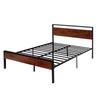 Queen Size Bed Frame, 35 cm Black Metal Platform Bed Frame with Retro Brown Wooden Headboard and Footboard, Large Under-Bed Storage, Non-Slip Without