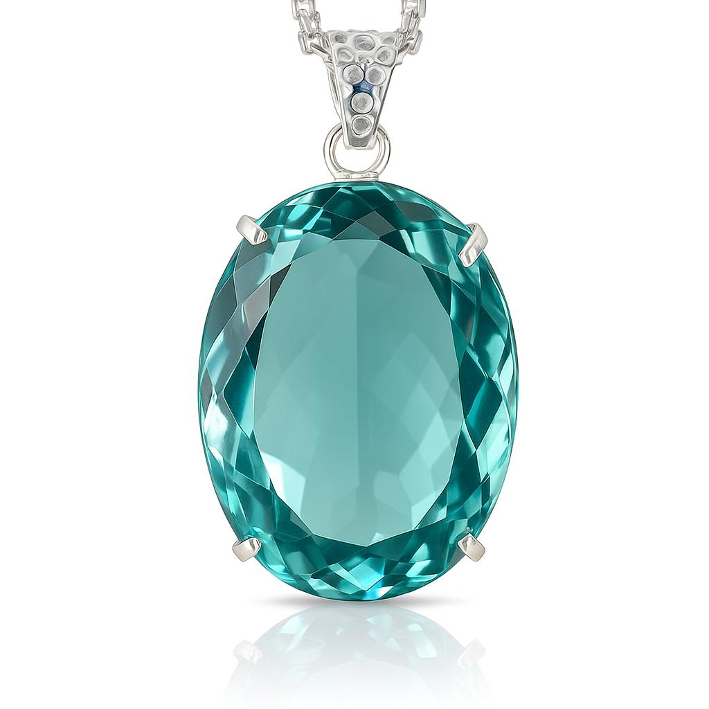 Certified 133 Ct Lab-Grown Aquamarine Pendant Oval Cut Gem In Solid 925 Silver AI-62-NS