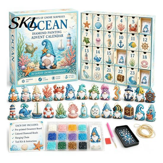 Christmas Eve Countdown Gnome Advent Calendar, 24 Day Box with Faux Diamond Creative Activity Set Painting Craft Accessories, Collectible DIY Toy for