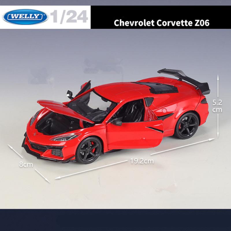 WELLY 1:24 Chevrolet Corvette Z06 2023 Alloy Sports Car Model Diecast Metal Track Racing Car Vehicles Model Simulation Kids Gift