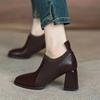 Новые женские туфли на высоком каблуке, весенне-осенние ботильоны, коричневые вязаные туфли-лодочки, маленькие кожаные туфли в британском стиле