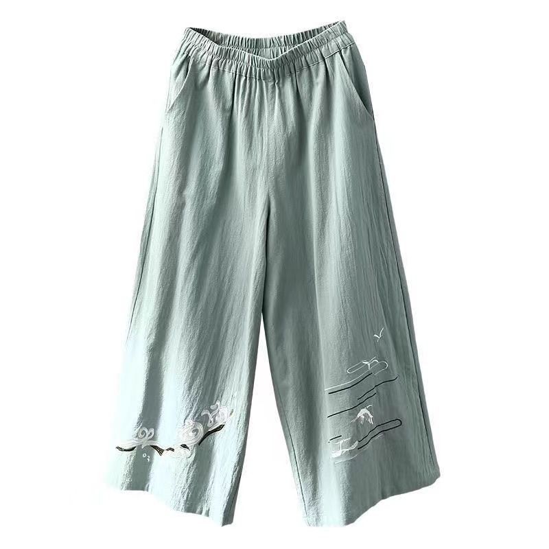 Летние новые хлопковые и конопляные шаровары женские свободные большие повседневные брюки тонкие клетчатые брюки девять четвертей