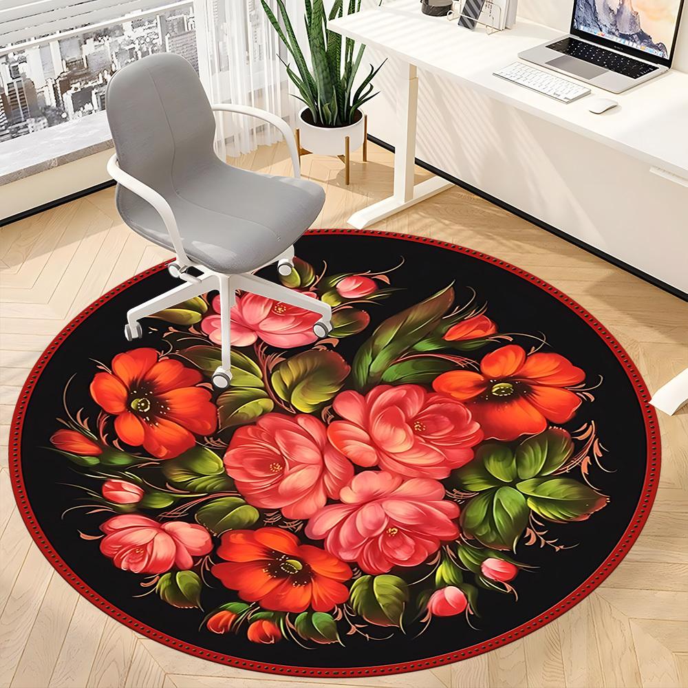 1pc Floral Bouquet Decorative Chair Carpet for Office, Round Non-Slip Durable Large Size Office Carpet, Suitable for Office, Beautiful Decoration