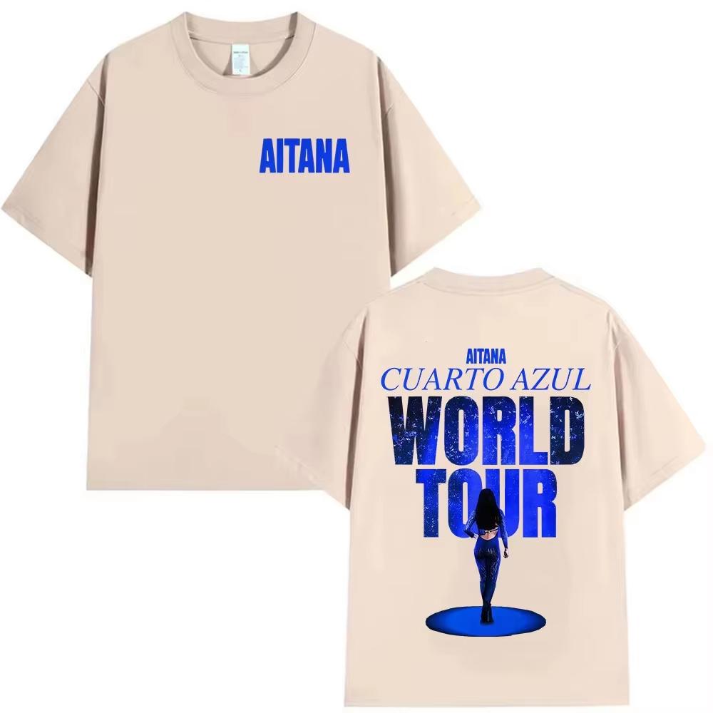 Aitana Cuarto Azul World Tour 2026 summer Graphic TShirt Men Hip Hop Pop Fans Clothing Vintage pure Cotton Shortsleeved top