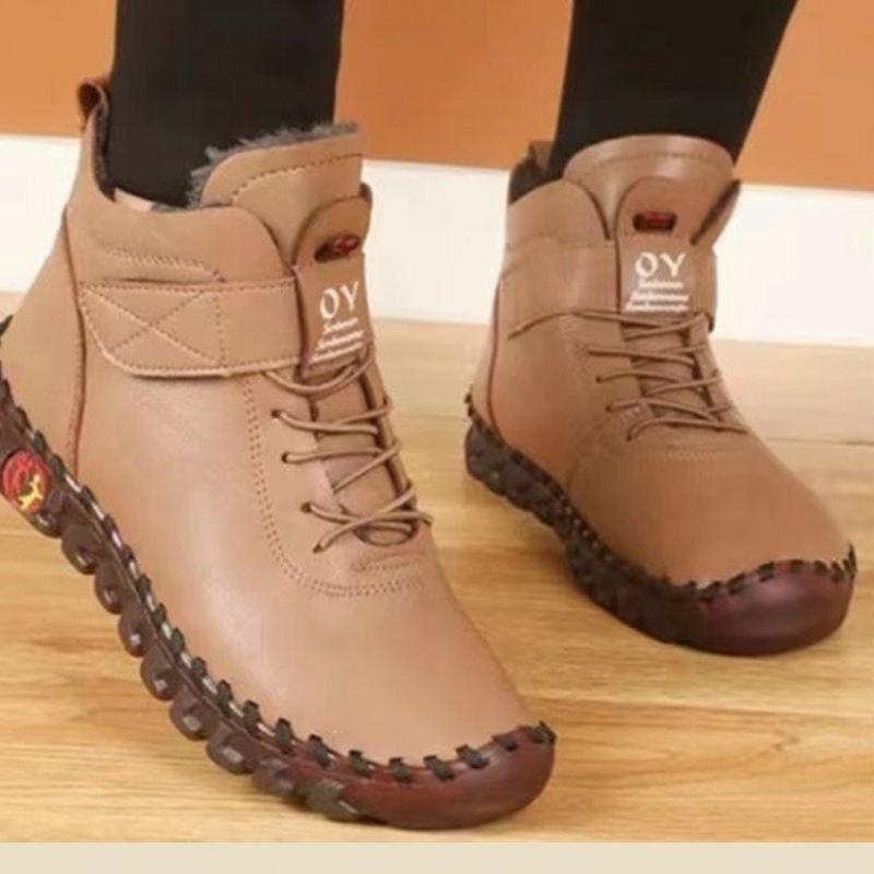 Модные зимние женские ботинки 2024 года из искусственной кожи, толстые, короткие, плюшевые, однотонные, меховые, со шнуровкой, женская обувь, водонепроницаемые, для снега, на платформе, ботинки Botas Mujer
