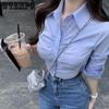 Sexy Cropped Tops Fashion Blouses for Women Folds Tunic Long Sleeve Casual Shirts Korean New Y2K Black White T-Shirts