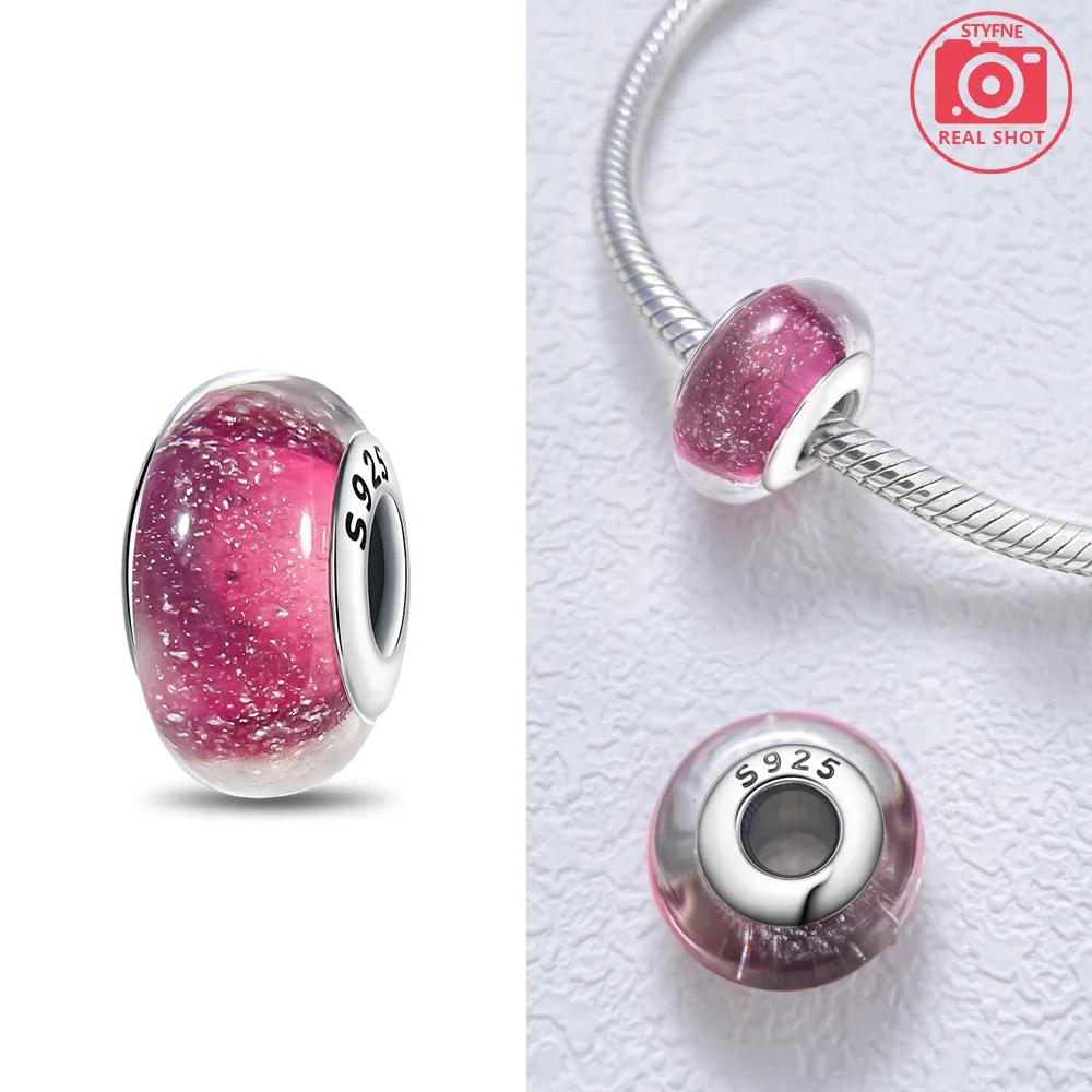 925 Silver Bracelet Women DIY Gift Murano Jewelry with Flower Blue Star Green Turtle Glass Beads