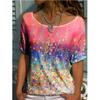 Женская летняя футболка с красочным принтом в стиле ретро, с коротким рукавом, повседневная, с принтом, топы
