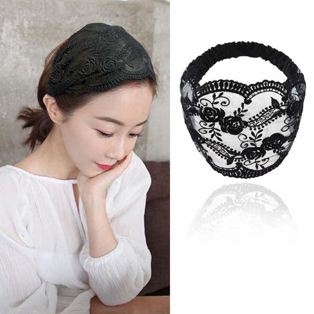 Non Slip Mesh Hollow Hairbands Transparent Wide Side Head Wrap Sweet Lace Flower Headband  Party