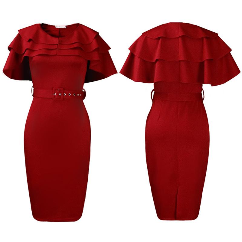 Размер платья с рюшами на рукавах Женская одежда Короткое африканское большое платье-футляр Ol