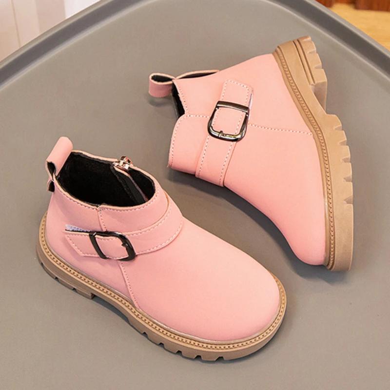 Мода 2024 года, новые детские ботильоны на осень-зиму для мальчиков, ботинки в британском стиле для девочек, короткие ботинки для малышей, удобные повседневные туфли без застежек