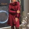 Lady Evening Dress Lace-up Strap Sequin Patchwork Long Lantern Sleeves Round Neck Spring Auutmn Midi Dress Loose Prom Party Dress