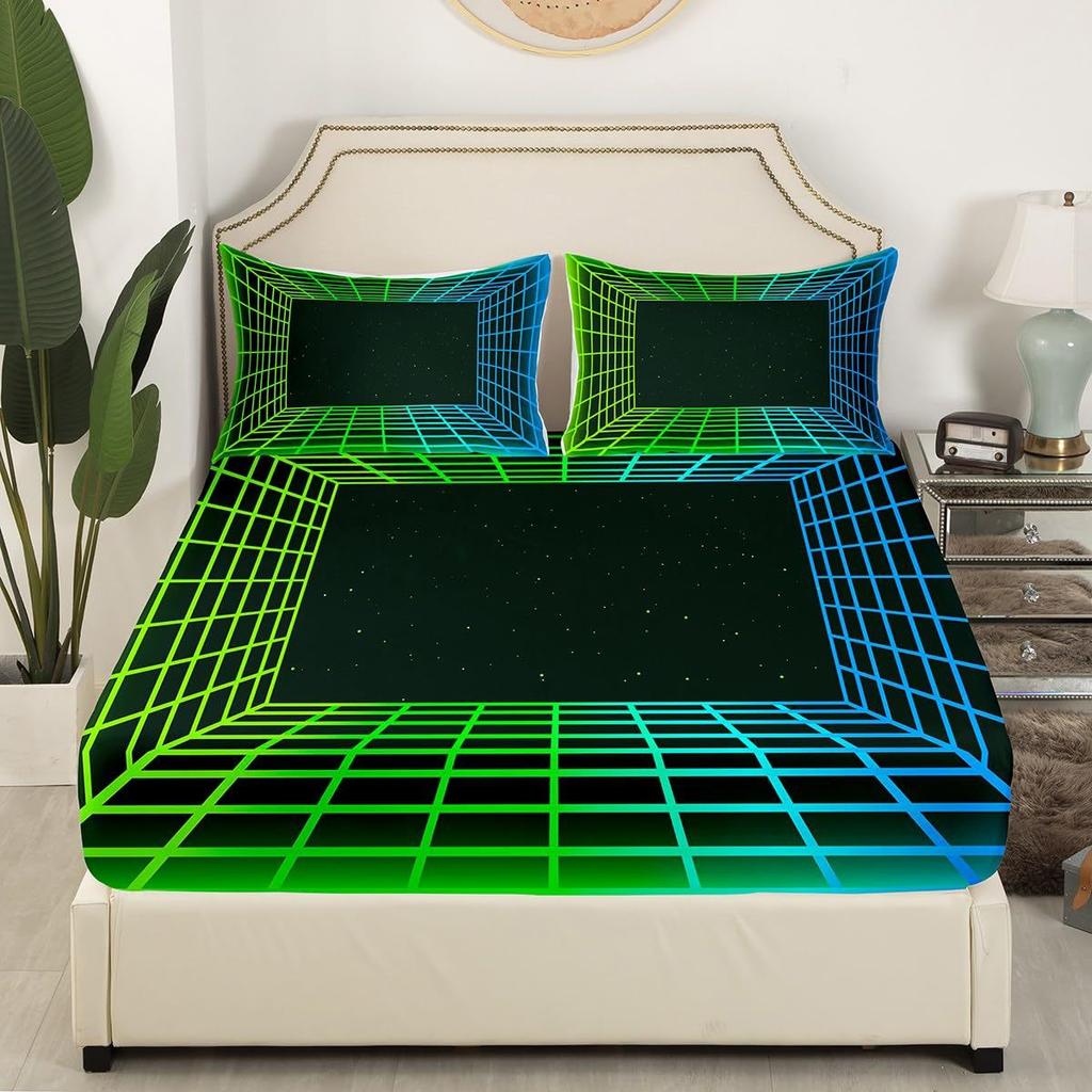 Мультяшный узор из костей Шапка на кровать из трех частей Цифровая печать Постельное белье Шапка на кровать Набор из трех частей Дети и взрослые