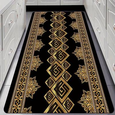 Современный геометрический принтованный ковер с роскошными золотыми акцентами, мягкий полиэстеровый коврик для кухни и прихожей