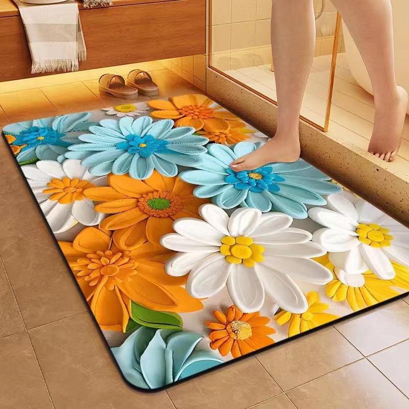 Three-dimensional Flower Floor Mat Bathroom Diatomaceous Mud Non-slip and Dirty Quick Drying Floor Mat Household Suction Carpet
