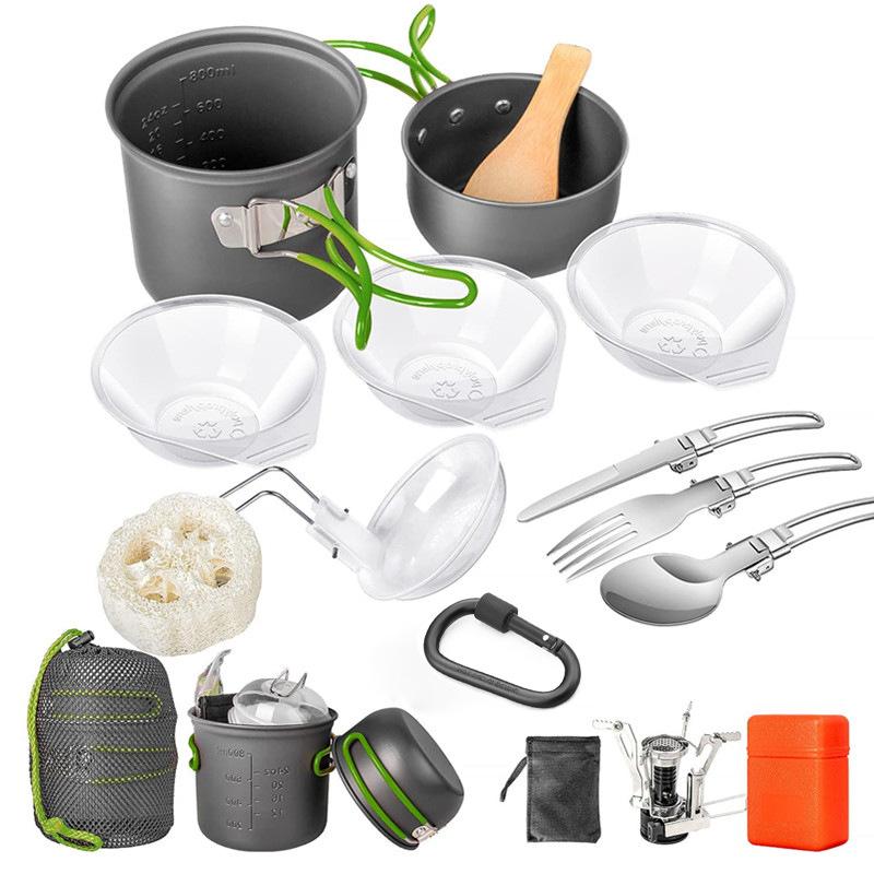 Outdoor Camping Cookware Modern Anodized Aluminum Saute Pans Set Portable Backpacker Mini Stove 1-2L Capacity Gas Induction