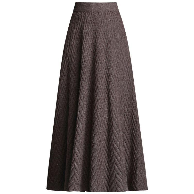 Осенне-зимняя женская утолщенная вязаная миди-юбка А-силуэта с высокой талией, облегающая, плиссированная расклешенная юбка