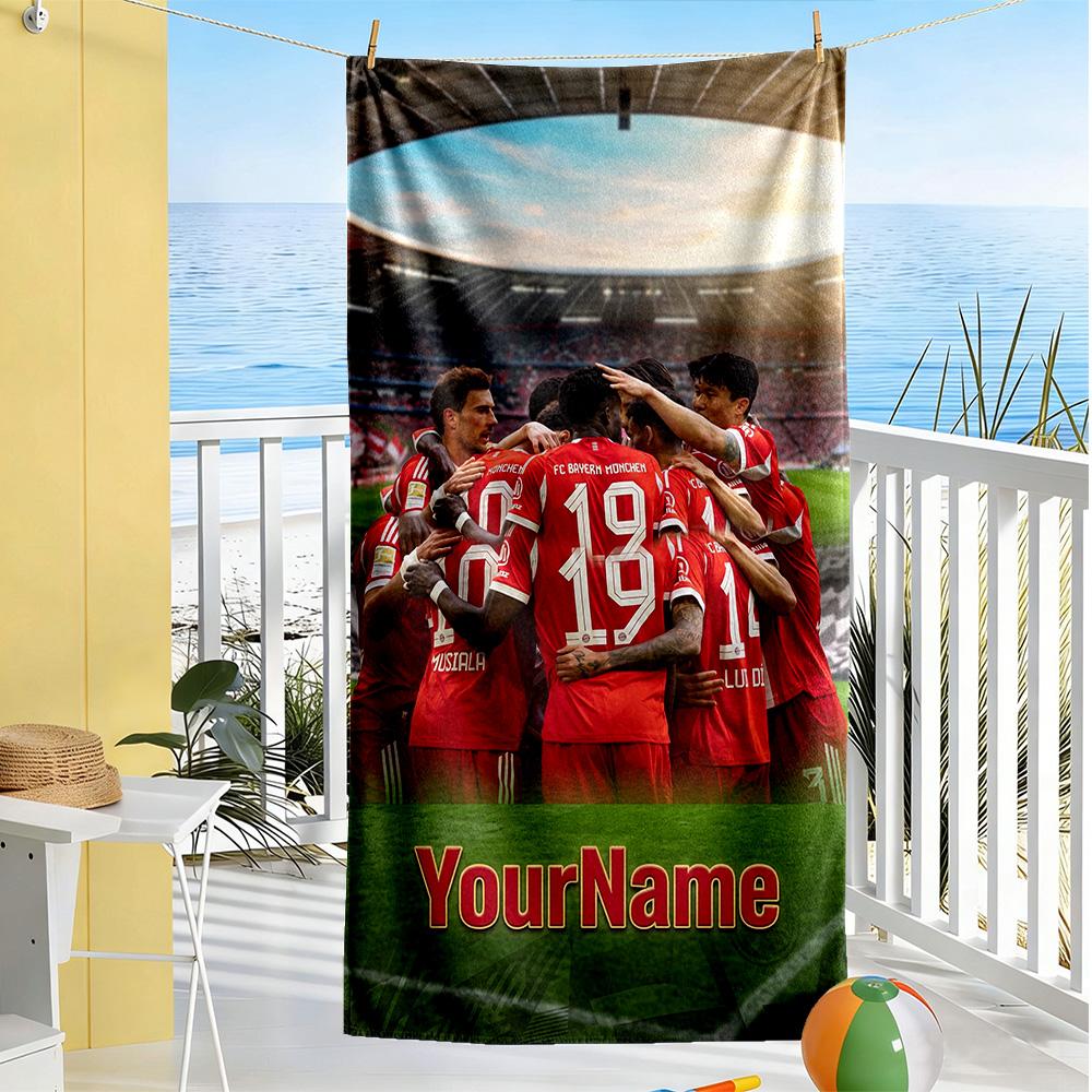 Bayern Munich Personalized Name Beach Towel High Absorbency & Quick-Dry Ideal for Travel Outdoor Swim Pool Yoga Surf Camping Hiking Gym Gift Holiday