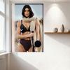 Sexy Woman Outdoor Fashion Editorial Shoot Tin Sign - Camouflage Bralette Dark Brown Underwear Light Beige Scarf Camera Metal Po