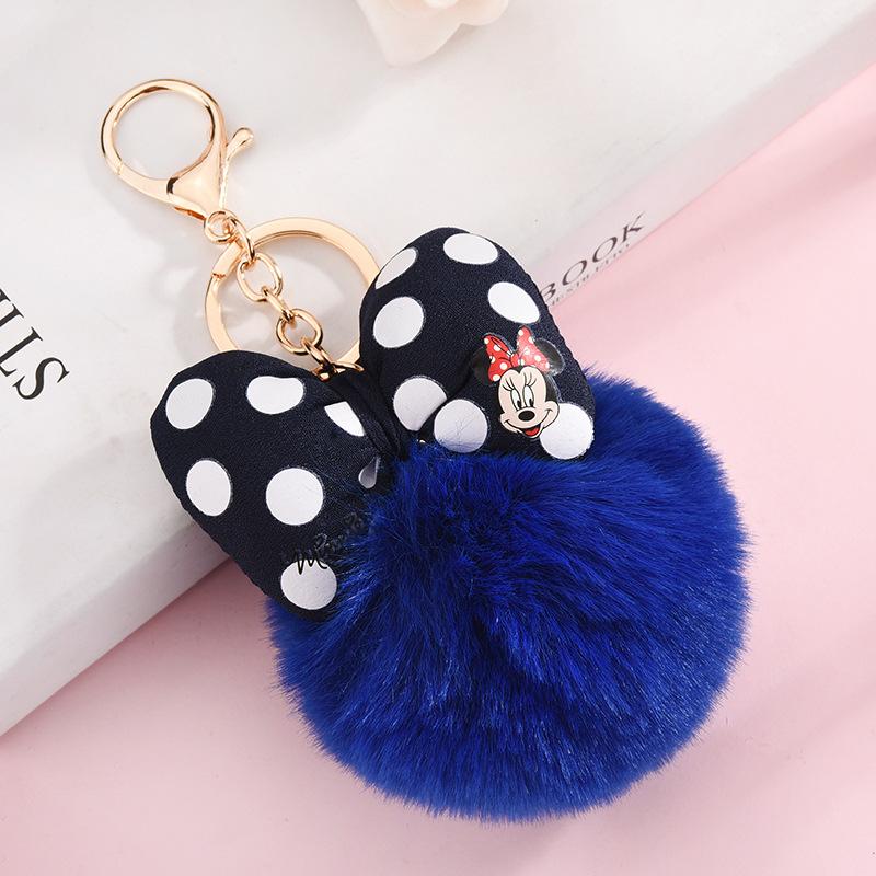 Minnie Plush Keychains Cartoon Polka Dot Bow Pom-Pom Key Ring Pendant Car Bag Ornament Girl Child Gift Toy