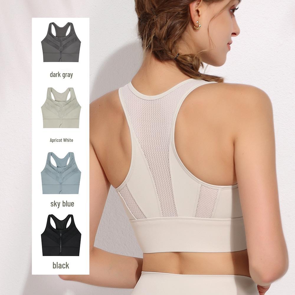 Plus Size Shockproof Sports Bra for High-Intensity Yoga & Running - Women's Front Zipper Fitness Vest