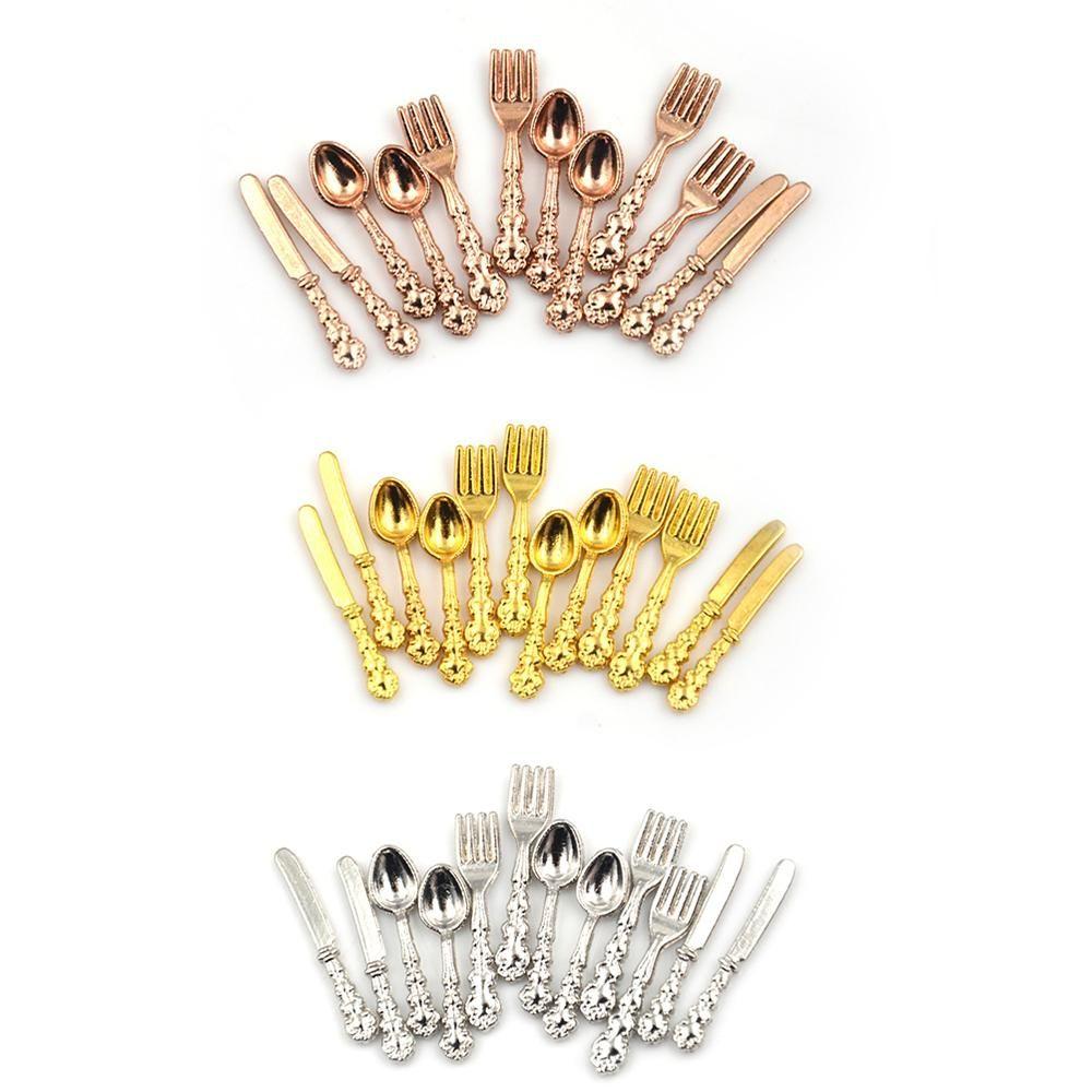 1:12 Scale Kitchen Simulation Mini Cutlery Miniature Cookware Fork Knife Spoon Doll Accessory