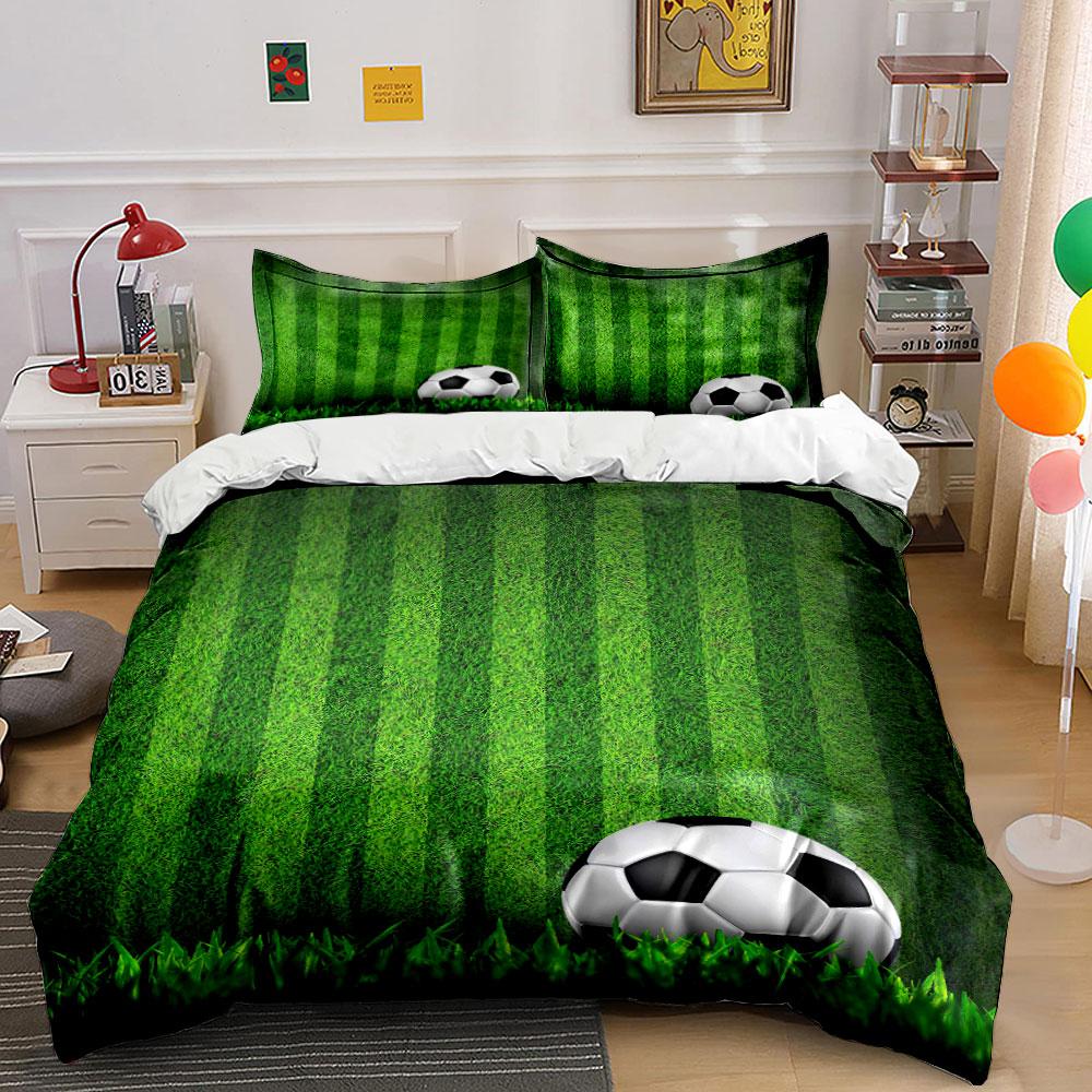 Green field, soccer ball. Bedding sets Duvet cover sets Duvet covers Pillowcases(1 * Duvet Cover 2 * Pillowcases without duvet insert)