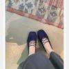 Grape Mother Same Style Square Head Satin Casual Versatile Cross Belt Ballet Single Shoes Lazy One Pedal Mary Jane Shoes Women