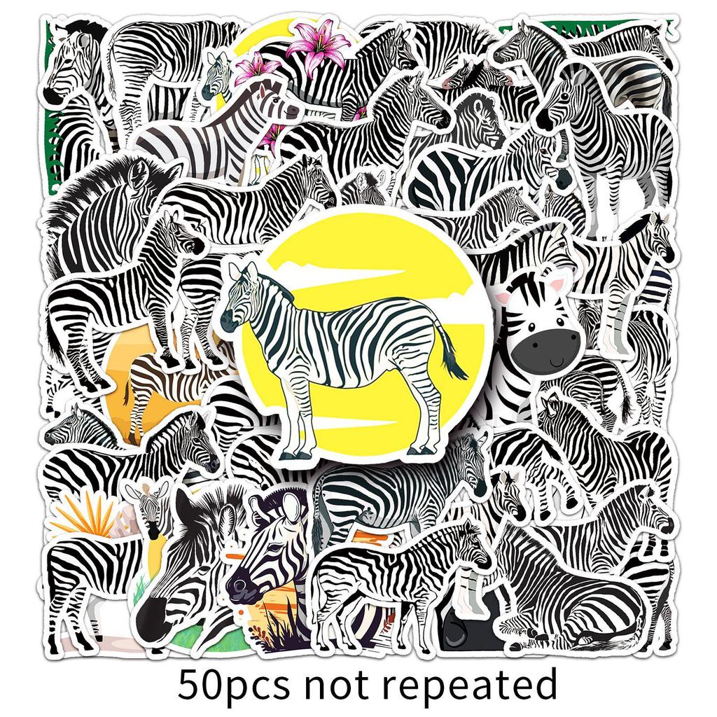 50 Sheets of Cute Zebra Cartoon Animal Stickers: Waterproof for Kids' Diaries, Phone Cases, and Luggage Decoration