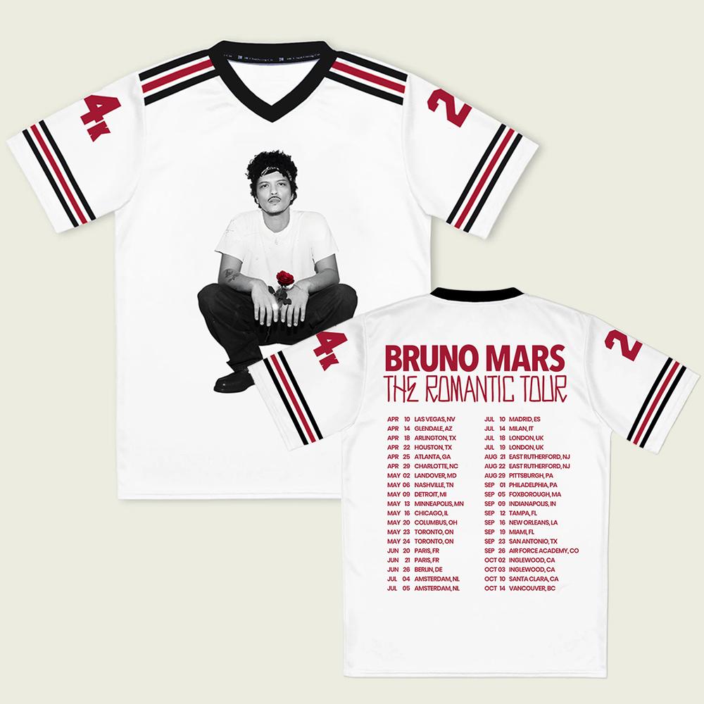 Мужская Женская Футболка Футболка Бруно Марс The Romantic Tour 2026 Майка V-образный вырез Летняя Свободная Унисекс Уличная Одежда Графический Принт Мерч Футболка