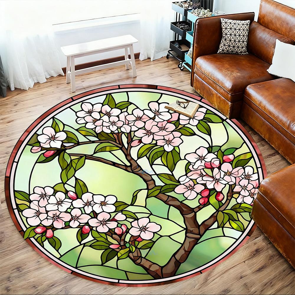 1pc Cherry Blossom Round Chair mat office Area Rug - Non-Slip, Floor Mat for Office, Bedroom, Ideal home decor gift c0112011