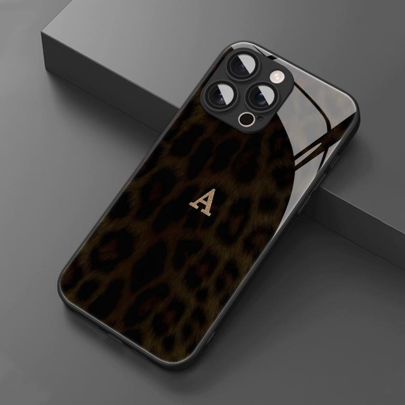 Стеклянный чехол для телефона с принтом леопарда и буквой А для iPhone 17 16 16ProMax 15 14 13 12ProMax 11 11Pro Защита от падений