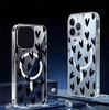 Черный Сердечко Магнитный Чехол для iPhone 15/16/17 Pro Max, Прозрачный Полное Покрытие