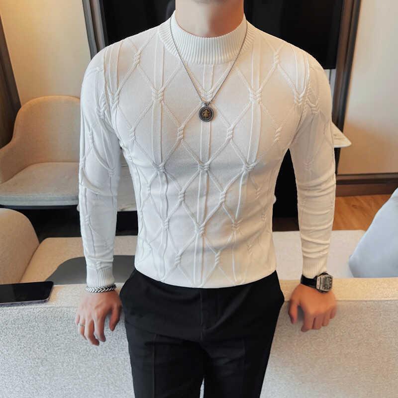 Men's Slim Fit Korean Style Half Turtleneck Knit Sweater - Long Sleeve, Versatile, and Stylish for Autumn and Winter