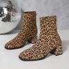 2025 New Women's Fashion Boots Square Toe Rough Heel High Elastic Short Boots Leopord Fashion Comfortable Plus-size Women Shoes