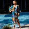 EDOLYNSA Bohemian Swimsuit Cover Up Retro Stripe Self Belted Women Summer Clothes Long Kimono Dress Beachwear Bikini Cover-ups Q1521