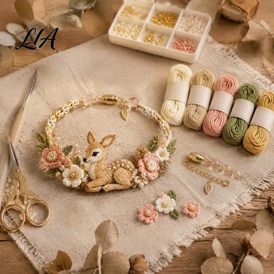 Handmade Bracelet Making Kit DIY Woven Animal Kit, Fox Cat Deer Bird Floral Crafts, Crochet Set for Beginners Adults Weaving