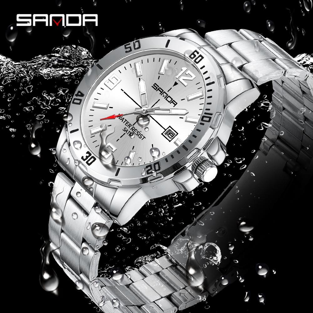 SANDA New 3266 3265 Luxury Men's Watch Large Dial Multi Functional Waterproof Night Light Calendar Men's Quartz Watch
